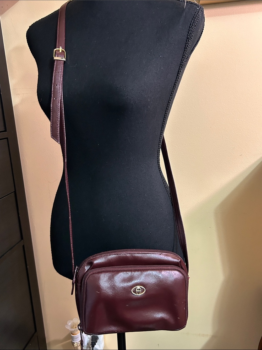 Vintage Burgundy Leather Crossbody Bag